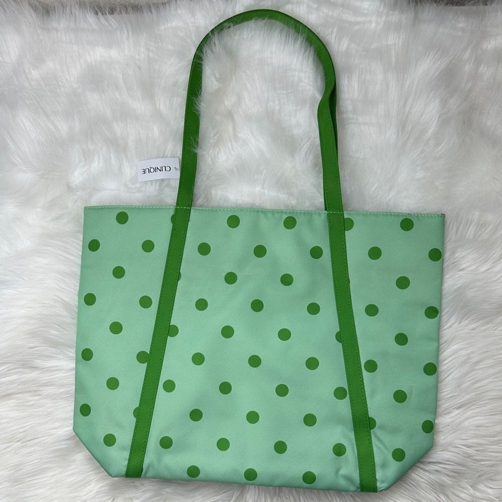 $15 🌙 Kate Spade X Clinique Green Polka Dot Tote 🆕‎ - Picture 2 of 8